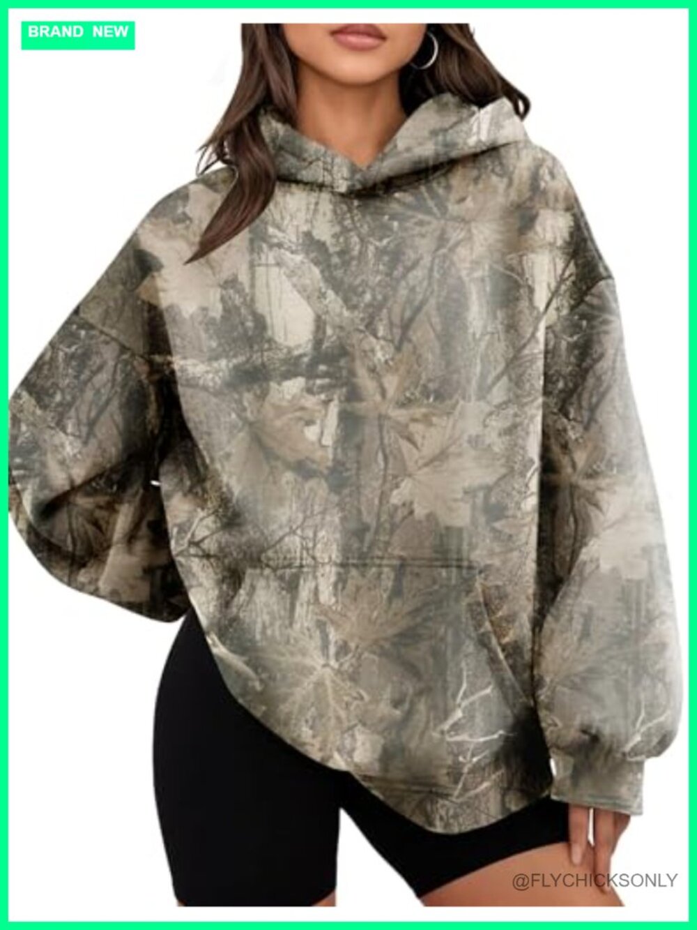 Oversized Camo Maple Leaf Print Fleece Hoodie Pullover Sweatshirt